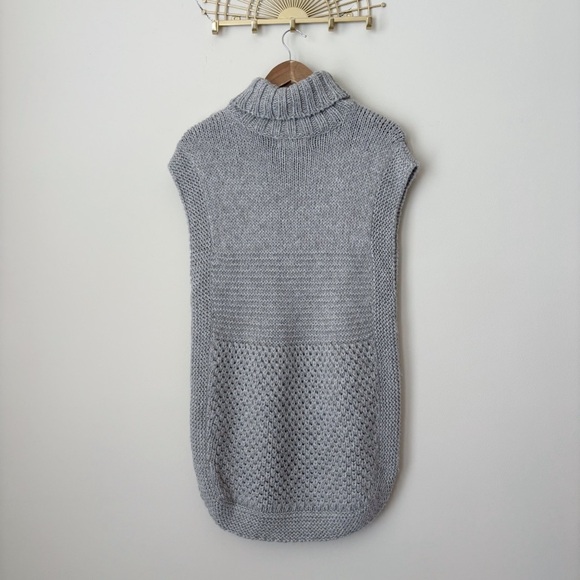 Apiece Apart Ines Fringe Alpaca Sweater Vest Small Turtleneck Grey - Picture 7 of 12
